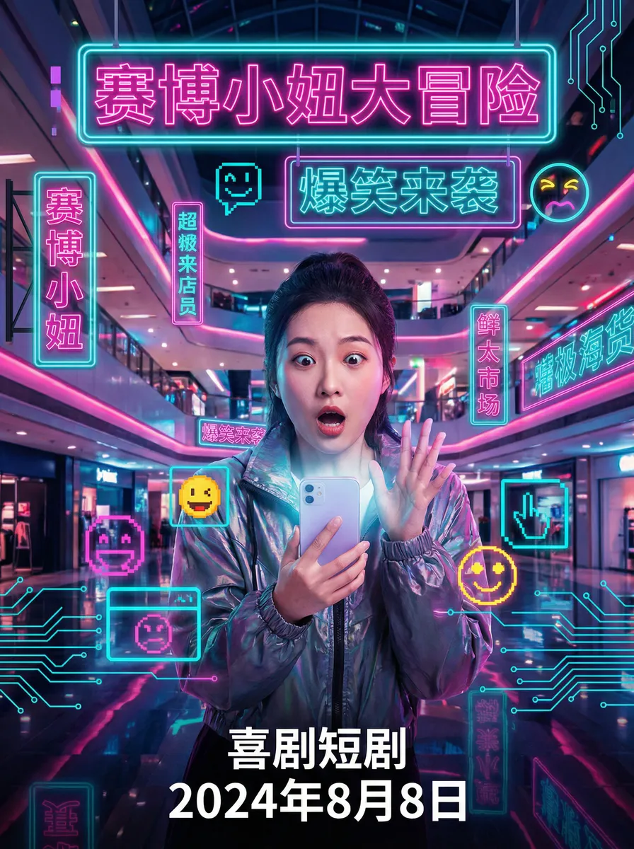 视频聊天软件排行 搞笑喜剧短剧 - 赛博小妞大冒险海报
